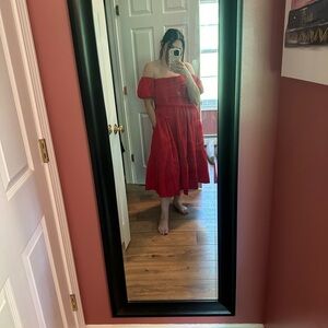 Abercrombie & Fitch Red Puff Sleeve Off-Shoulder Midi Sundress